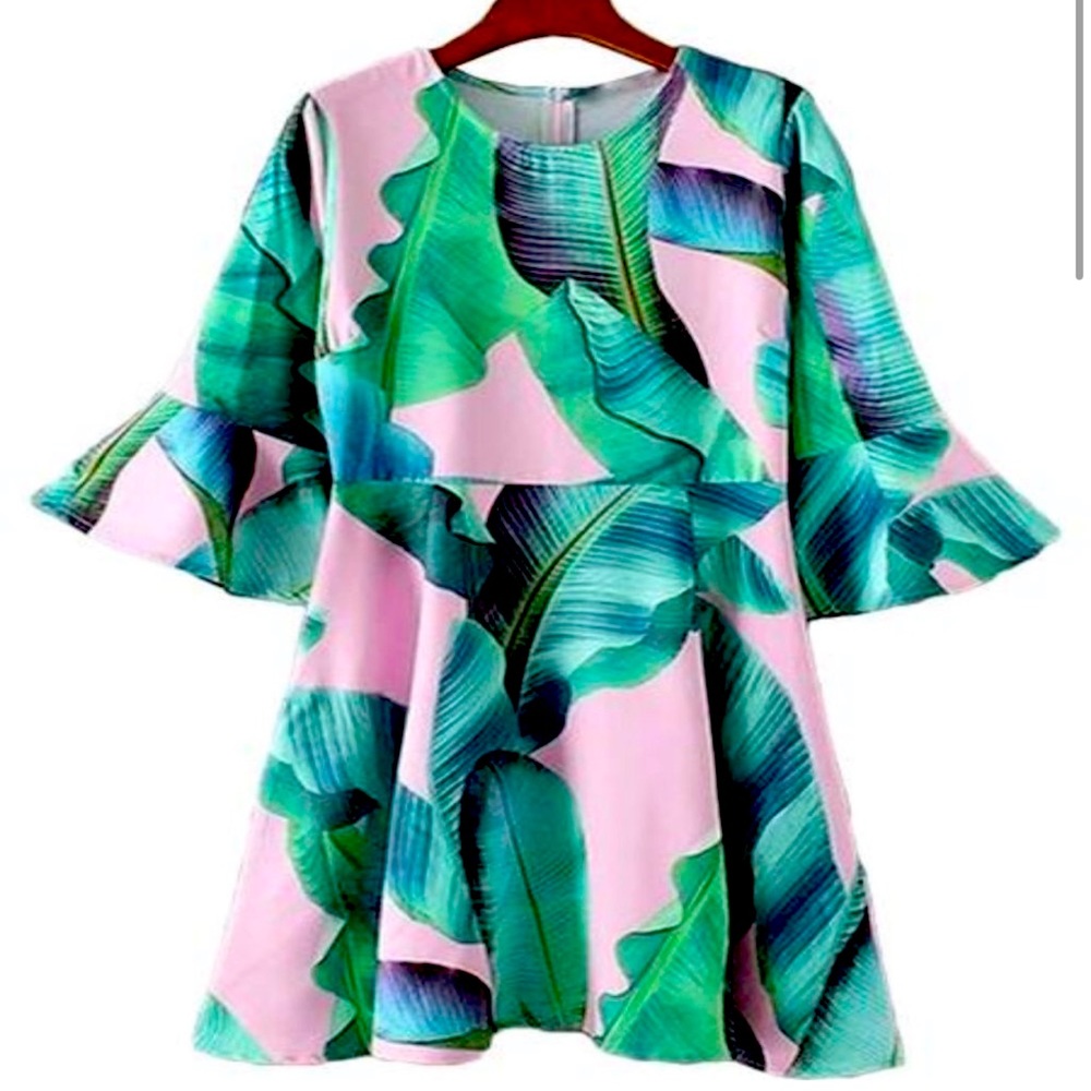 Goodnight Macaroon Pink Palm Tree Mini Dress